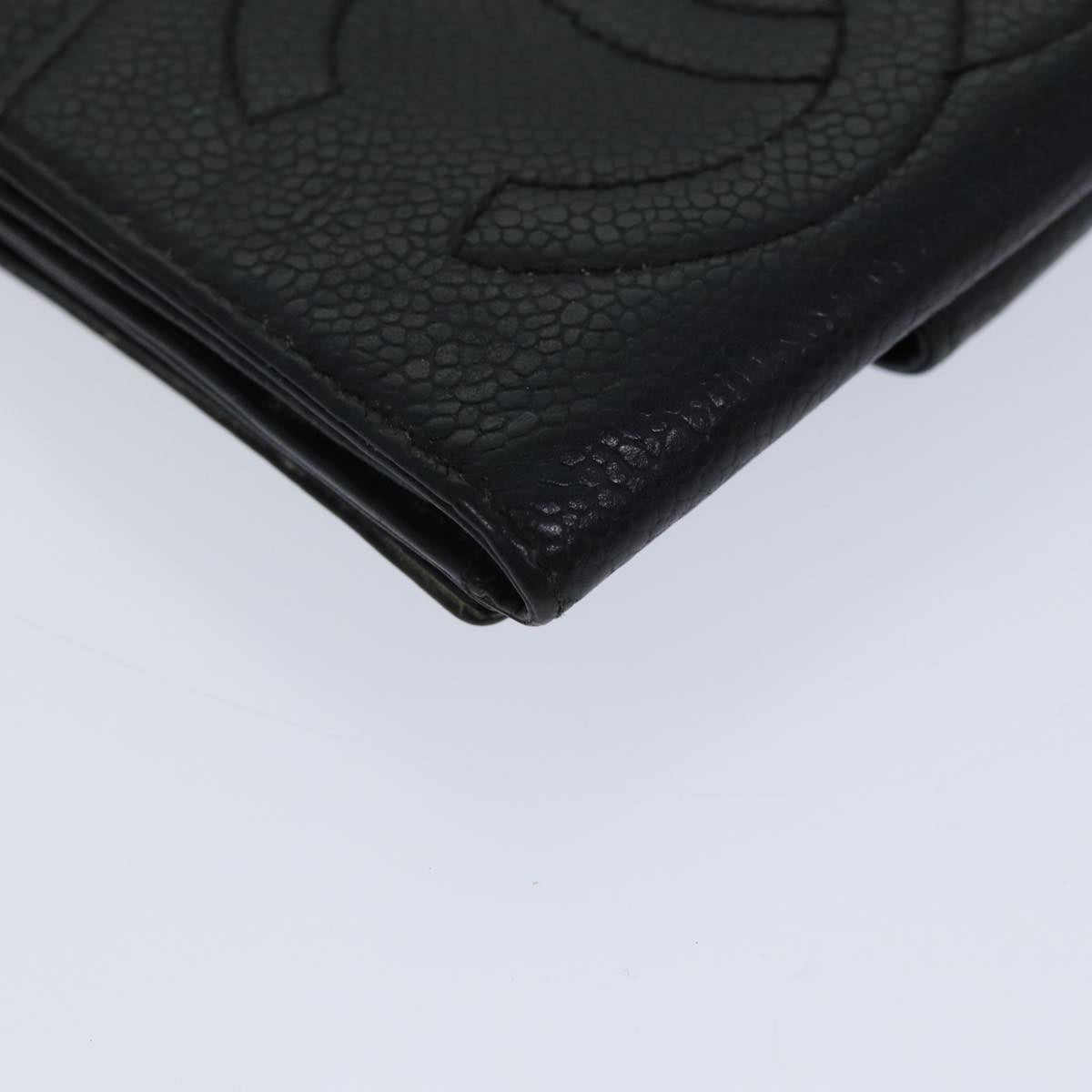 CHANEL Wallet Caviar Skin Black CC Auth bs13886