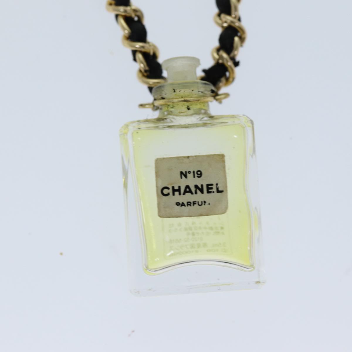 CHANEL Perfume N�‹19 Necklace Metal Leather Gold Black CC Auth bs13938