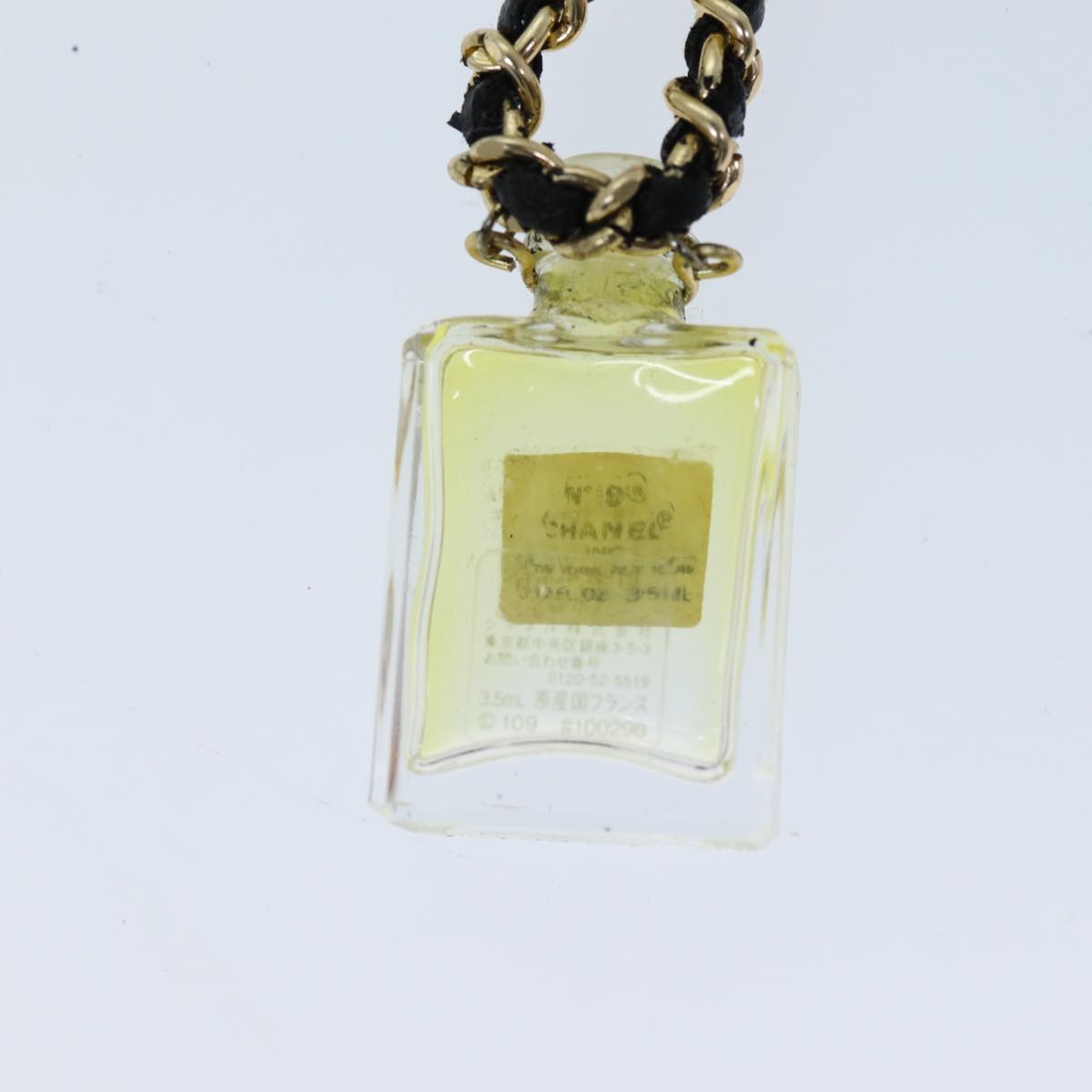 CHANEL Perfume N�‹19 Necklace Metal Leather Gold Black CC Auth bs13938