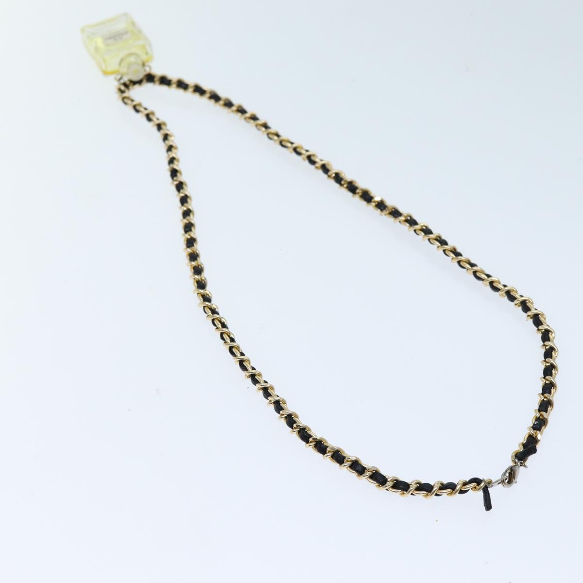 CHANEL Perfume N�‹19 Necklace Metal Leather Gold Black CC Auth bs13938