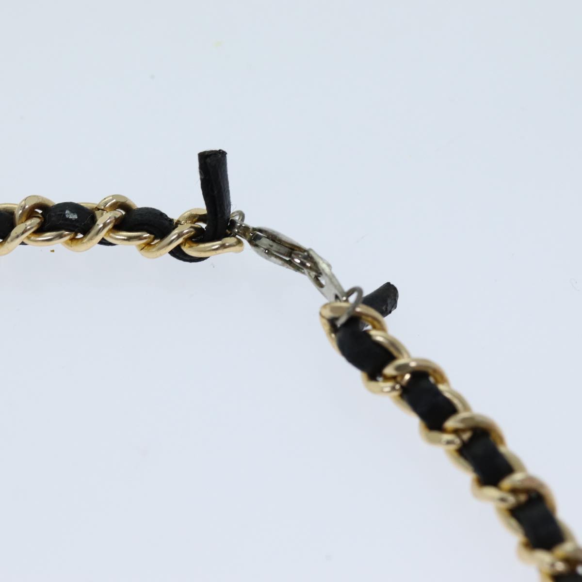 CHANEL Perfume N�‹19 Necklace Metal Leather Gold Black CC Auth bs13938