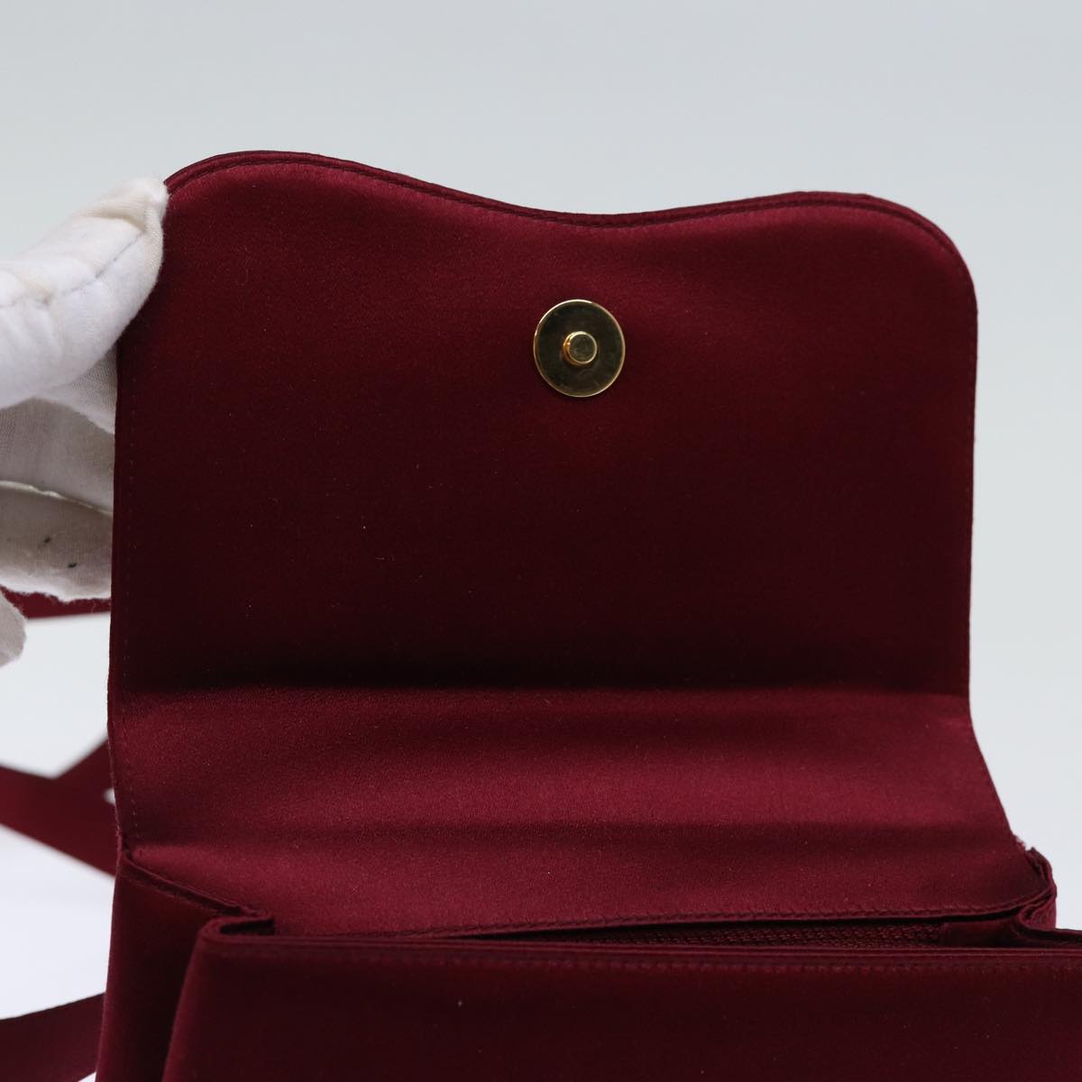 CHANEL Shoulder Bag Satin Red CC Auth bs13944