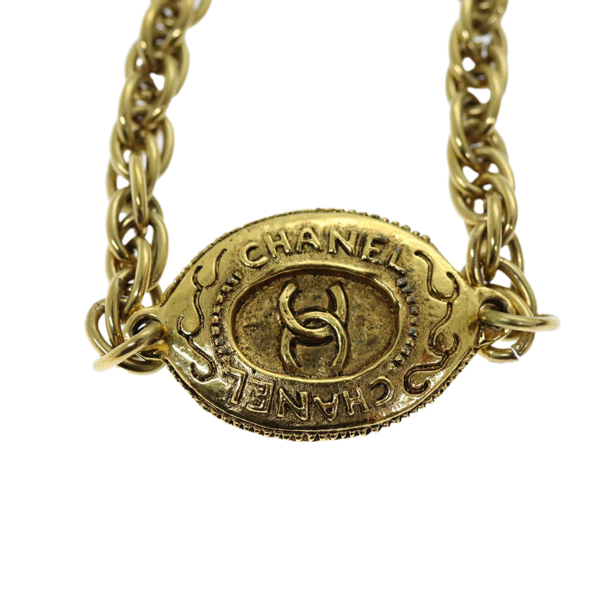 Top Quality Chanel Necklace Metal Gold CC Auth bs14195