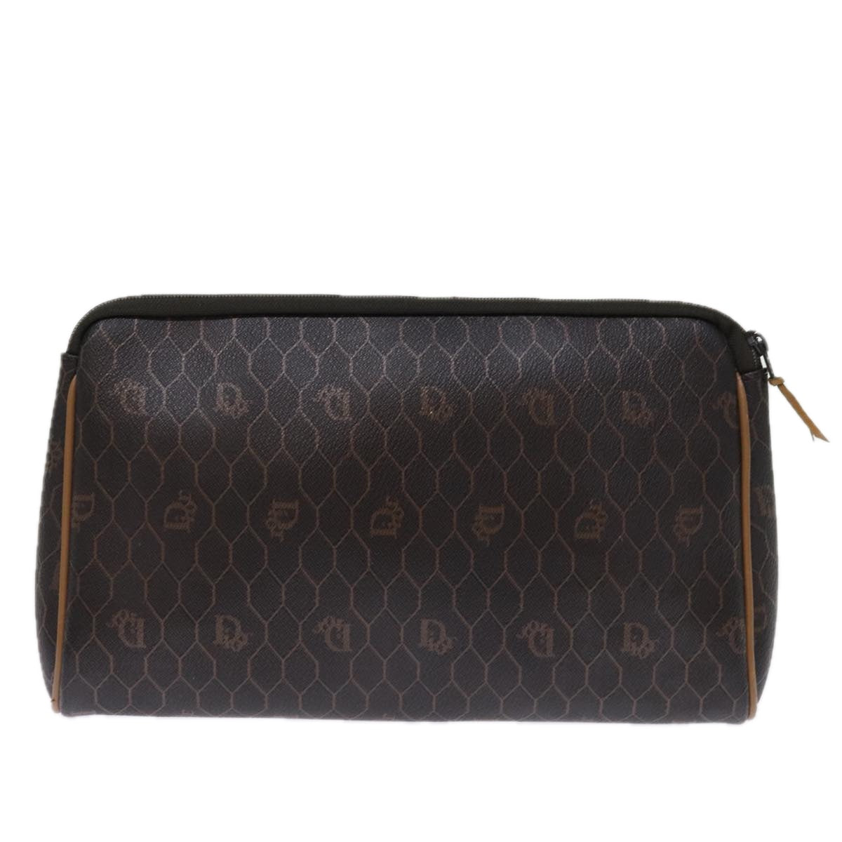 CHRISTIAN DIOR Honeycomb Canvas Clutch Bag PVC Leather Black Auth bs14214