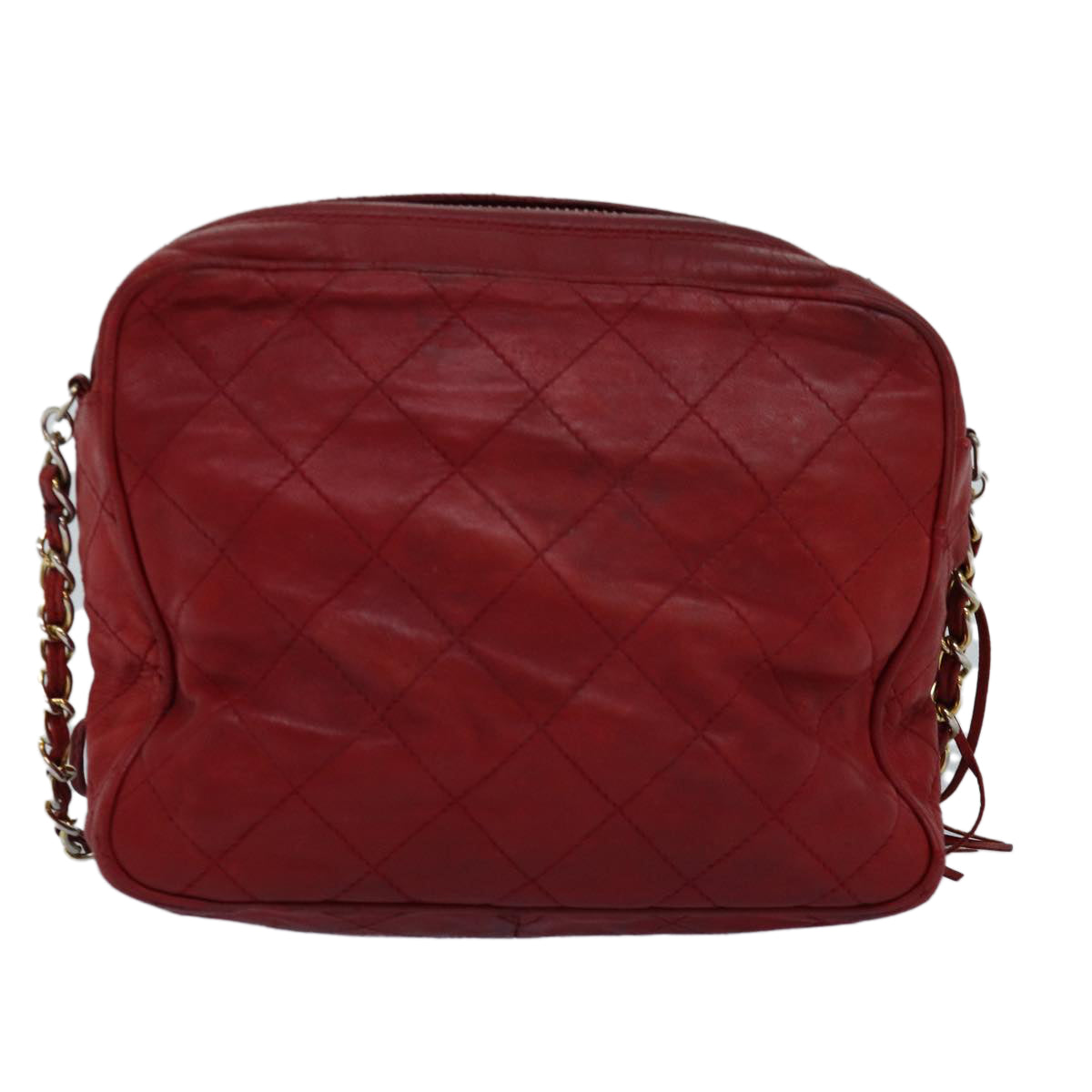 CHANEL Matelasse Chain Shoulder Bag Lamb Skin Red CC Auth bs14220