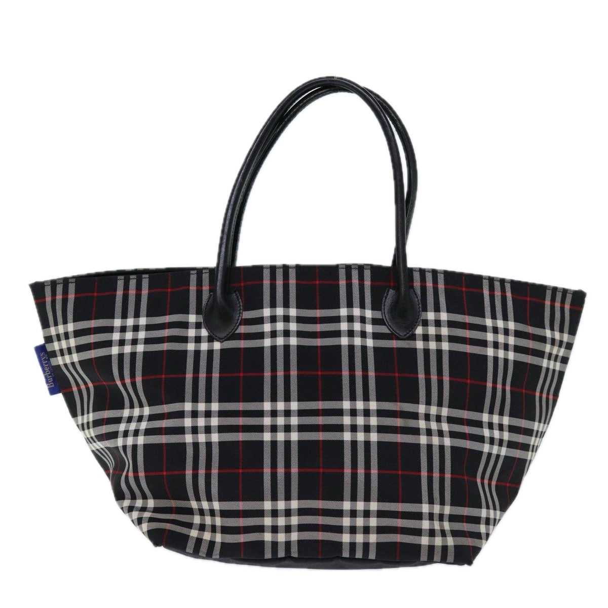 BURBERRYSs Nova Check Blue Label Tote Bag Nylon Black White Auth bs14251