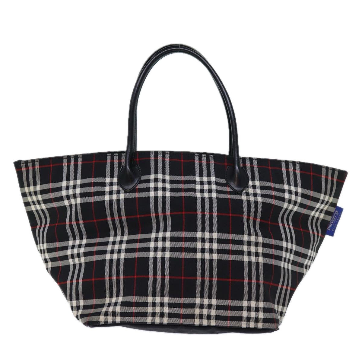 BURBERRYSs Nova Check Blue Label Tote Bag Nylon Black White Auth bs14251