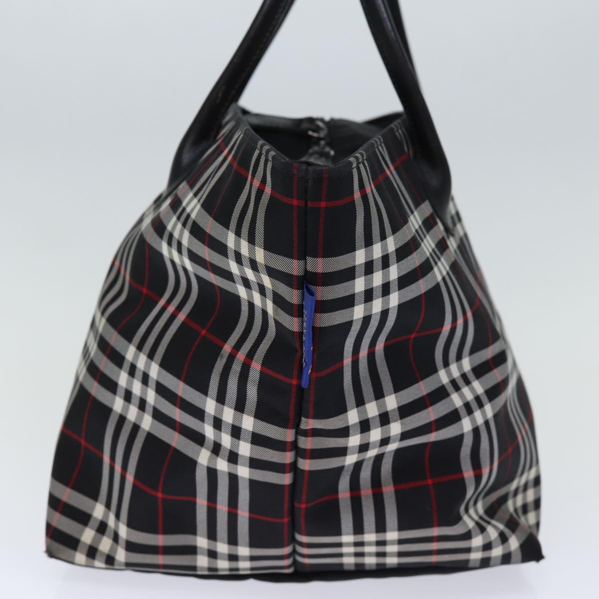 BURBERRYSs Nova Check Blue Label Tote Bag Nylon Black White Auth bs14251