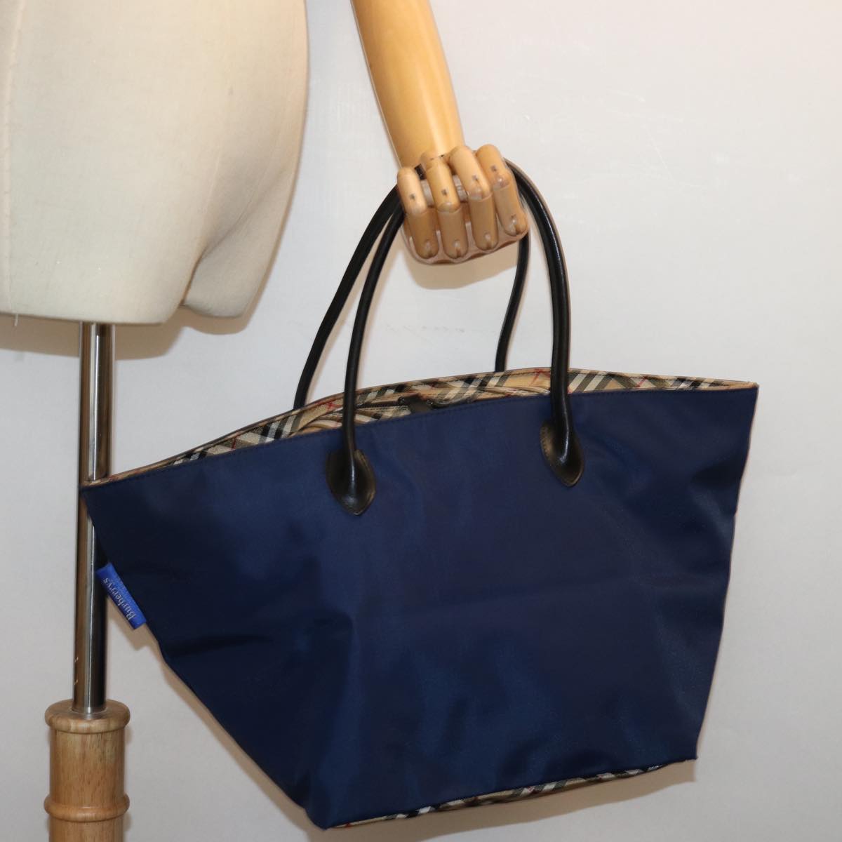 BURBERRYSs Nova Check Blue Label Tote Bag Nylon Navy Auth bs14253