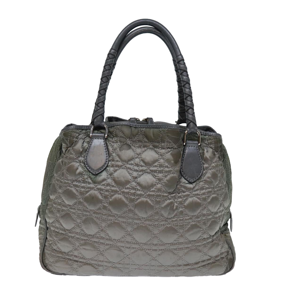 CHRISTIAN DIOR Lady Dior Canage Hand Bag Nylon Gray Auth bs14281