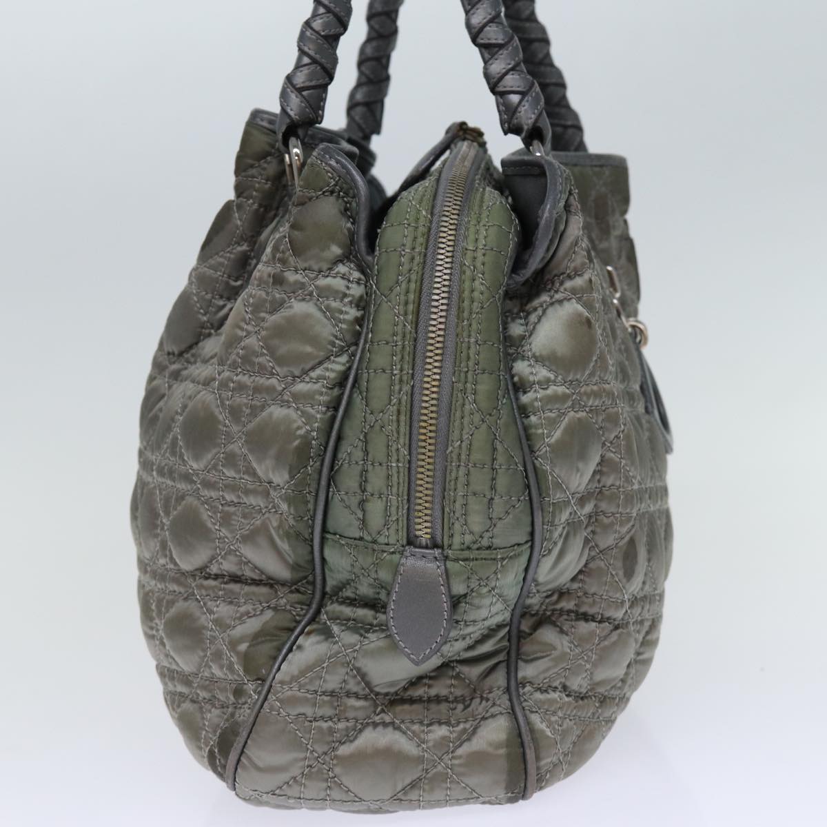 CHRISTIAN DIOR Lady Dior Canage Hand Bag Nylon Gray Auth bs14281