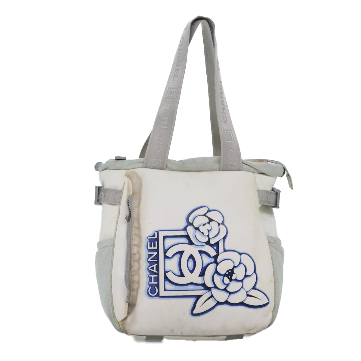 CHANEL Tote Bag Nylon White CC Auth bs14294