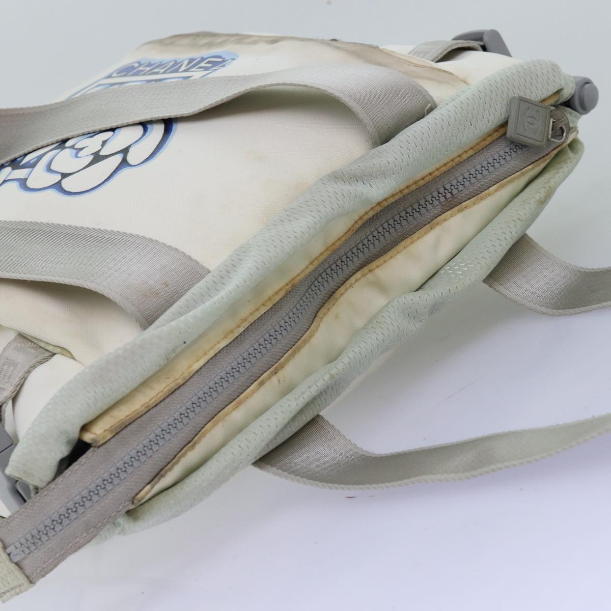 CHANEL Tote Bag Nylon White CC Auth bs14294