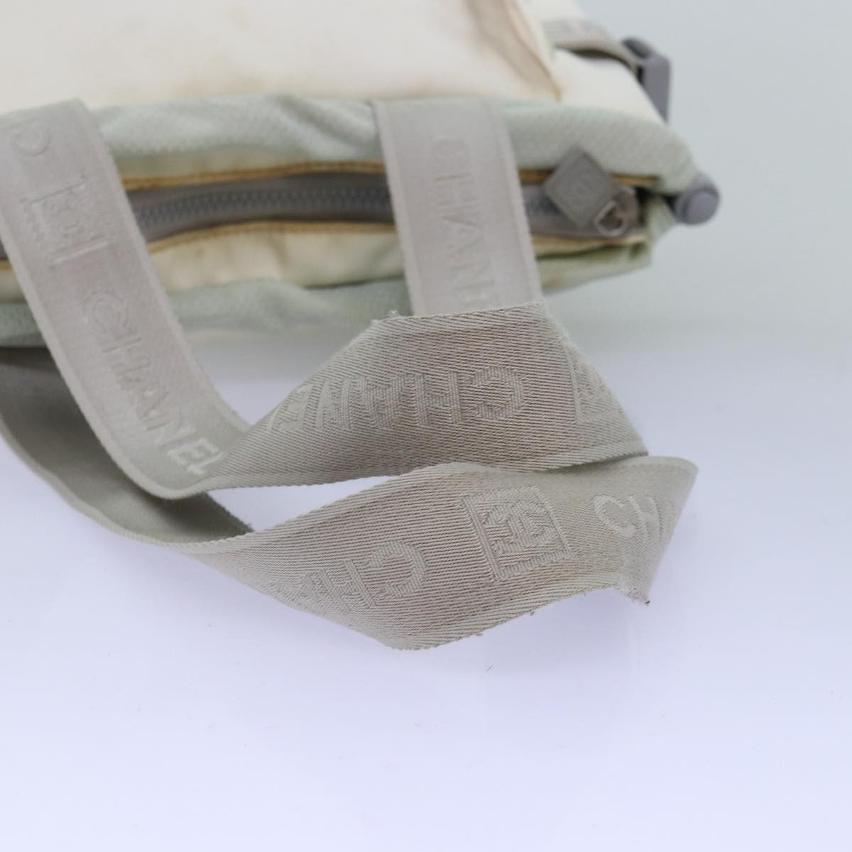 CHANEL Tote Bag Nylon White CC Auth bs14294