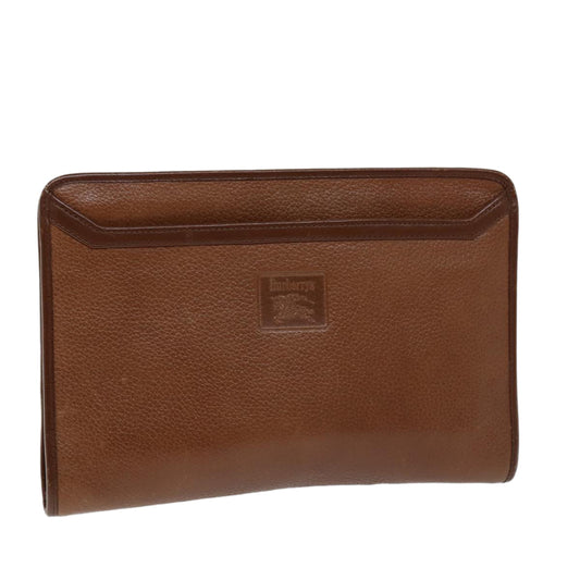 BURBERRYSs Clutch Bag Leather Brown Auth bs14350