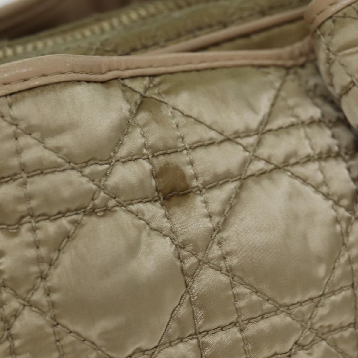 CHRISTIAN DIOR Lady Dior Canage Hand Bag Nylon Beige Auth bs14404