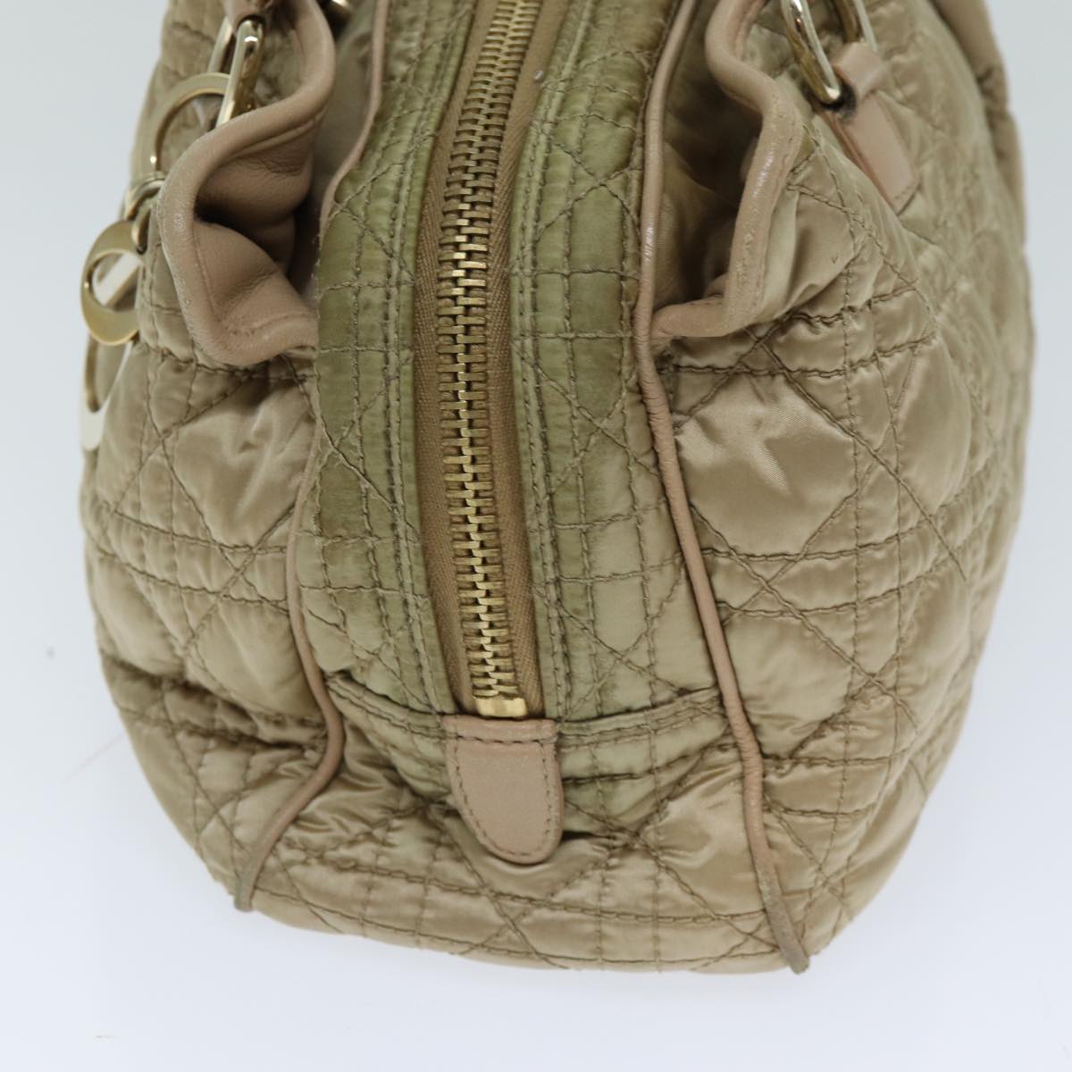 CHRISTIAN DIOR Lady Dior Canage Hand Bag Nylon Beige Auth bs14404