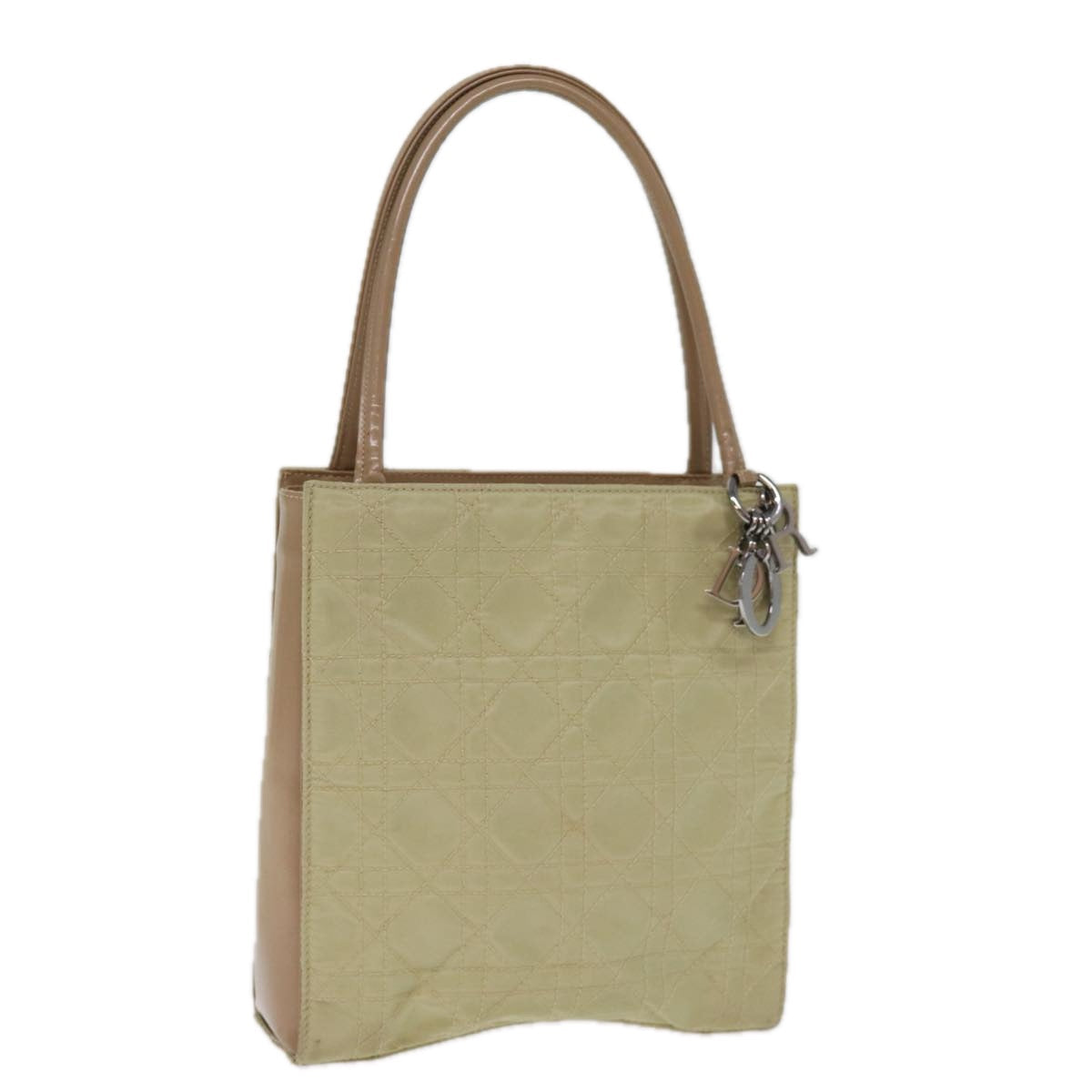 CHRISTIAN DIOR Lady Dior Canage Hand Bag Nylon Leather Beige Auth bs14427