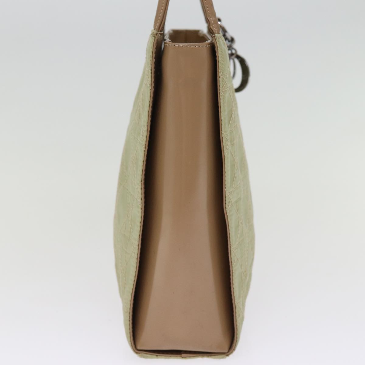 CHRISTIAN DIOR Lady Dior Canage Hand Bag Nylon Leather Beige Auth bs14427