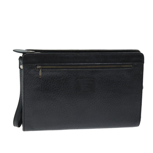 BURBERRYSs Clutch Bag Leather Black Auth bs14433