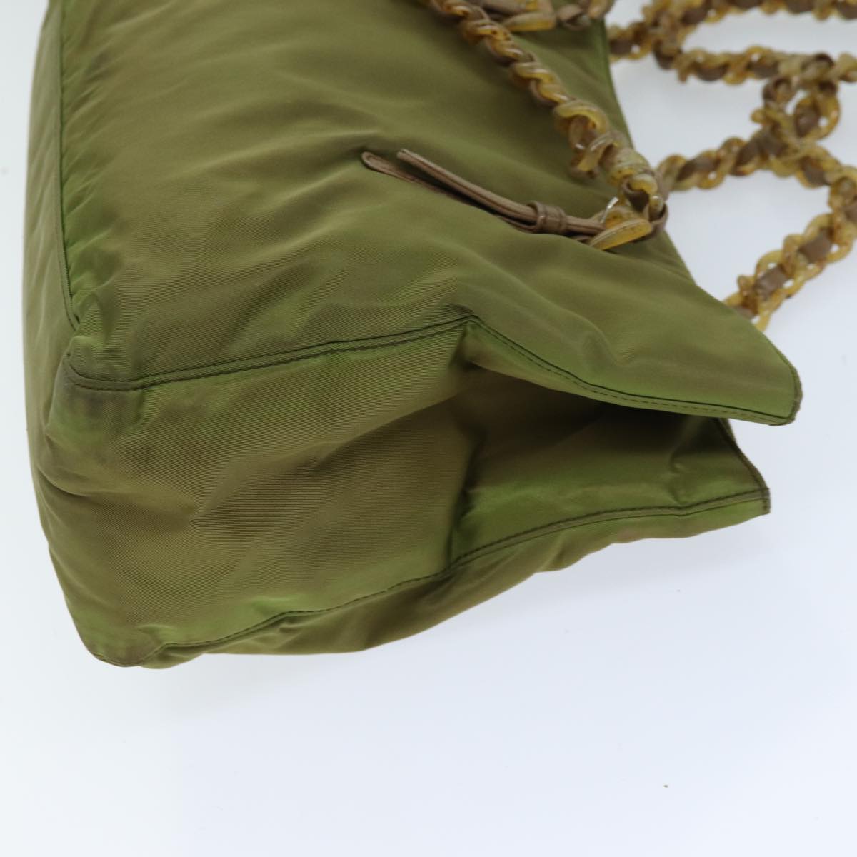 PRADA Chain Shoulder Bag Nylon Khaki Auth bs14447