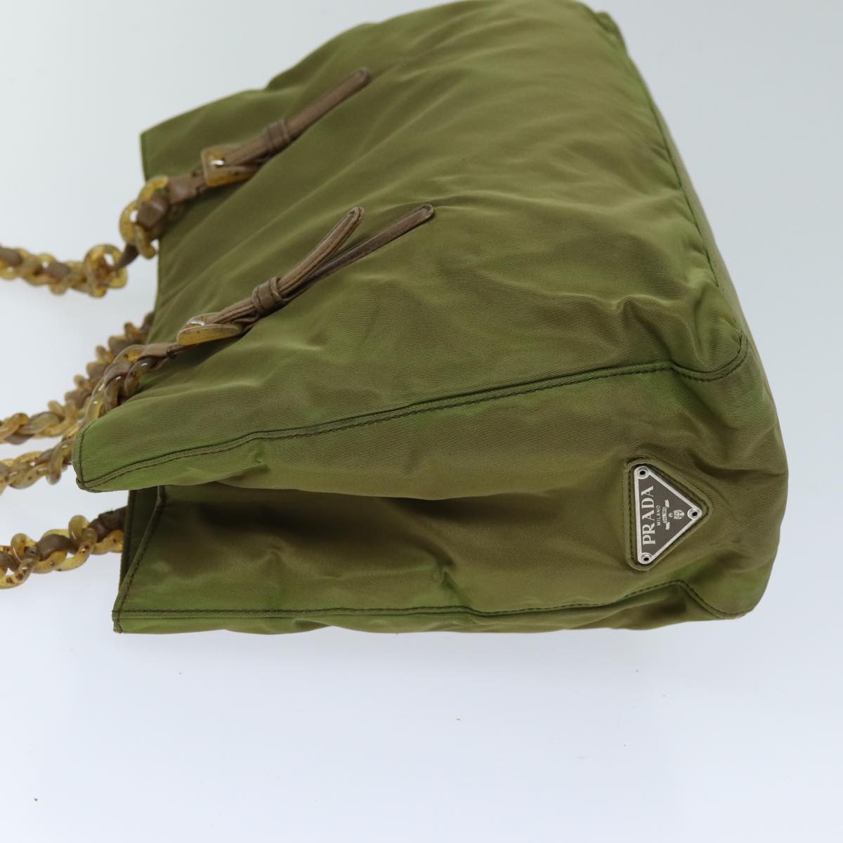 PRADA Chain Shoulder Bag Nylon Khaki Auth bs14447