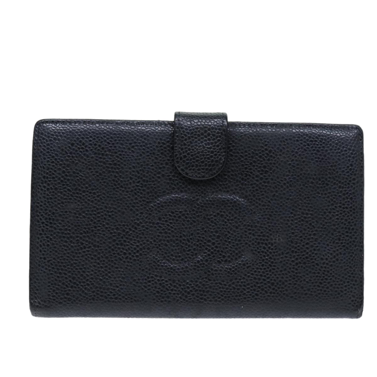 Top Quality Chanel COCO Mark Wallet Caviar Skin Black CC Auth bs14452
