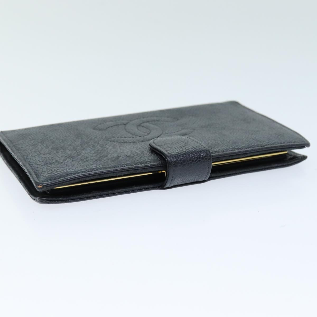 Top Quality Chanel COCO Mark Wallet Caviar Skin Black CC Auth bs14452