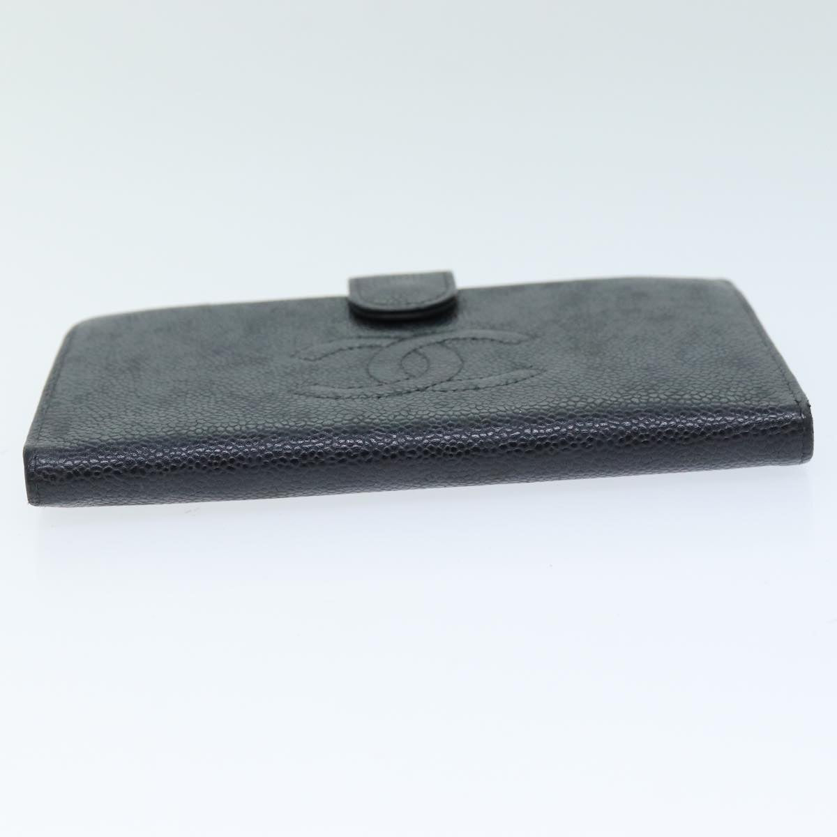 Top Quality Chanel COCO Mark Wallet Caviar Skin Black CC Auth bs14452