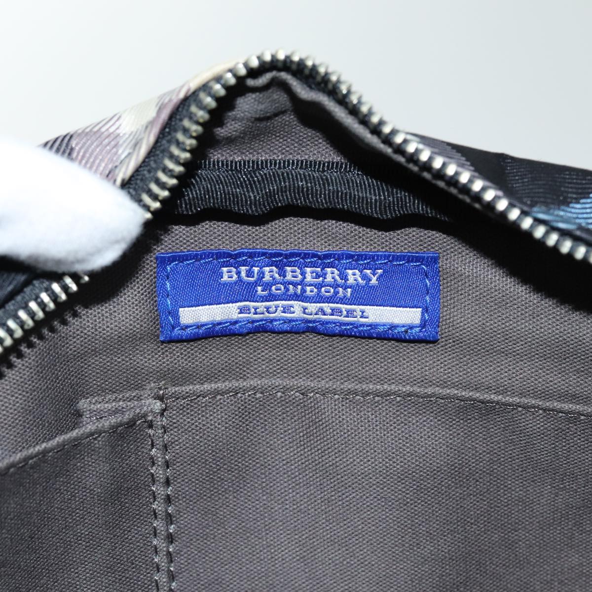 BURBERRY Nova Check Shoulder Bag Nylon Blue Black Auth bs14506