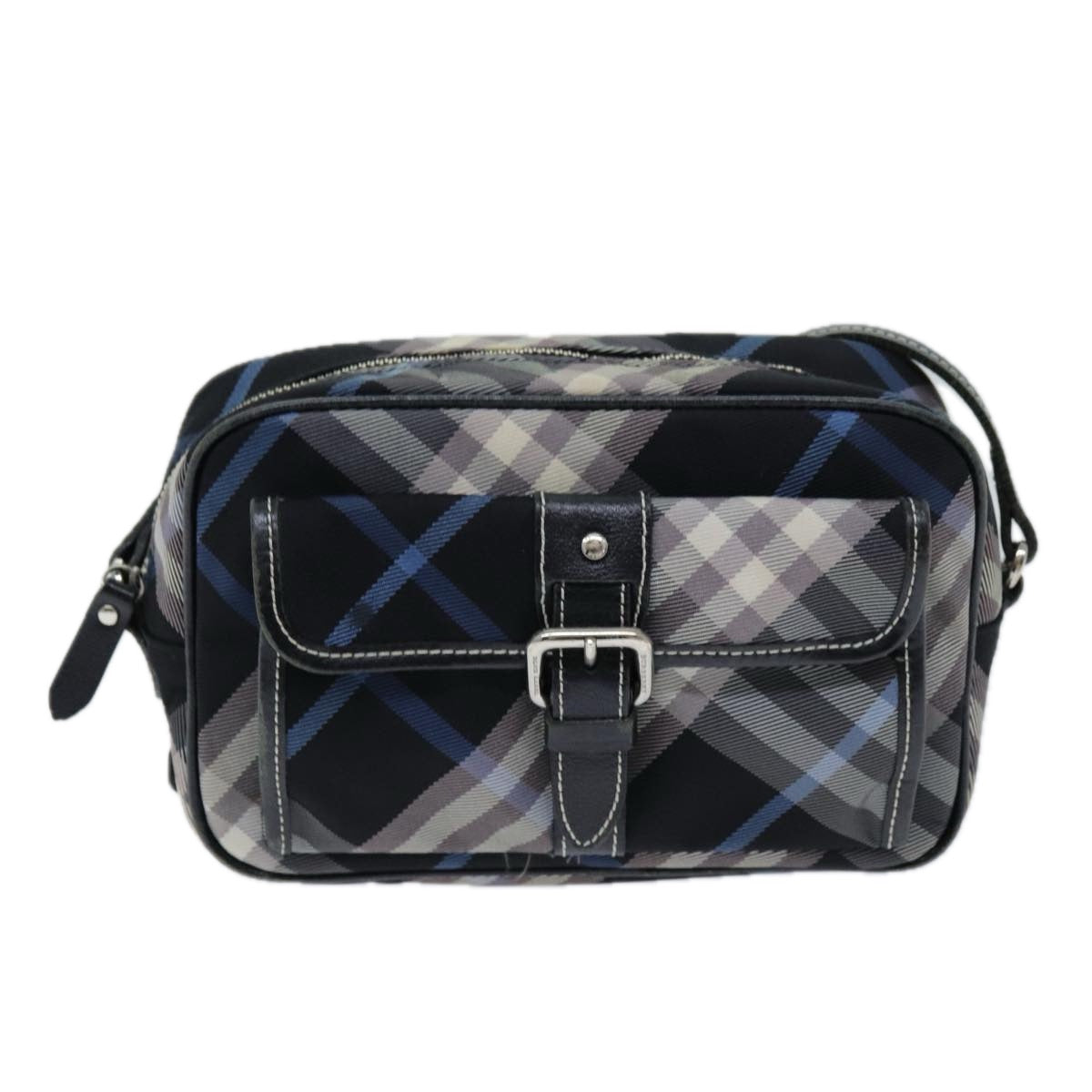 BURBERRY Nova Check Shoulder Bag Nylon Blue Black Auth bs14506