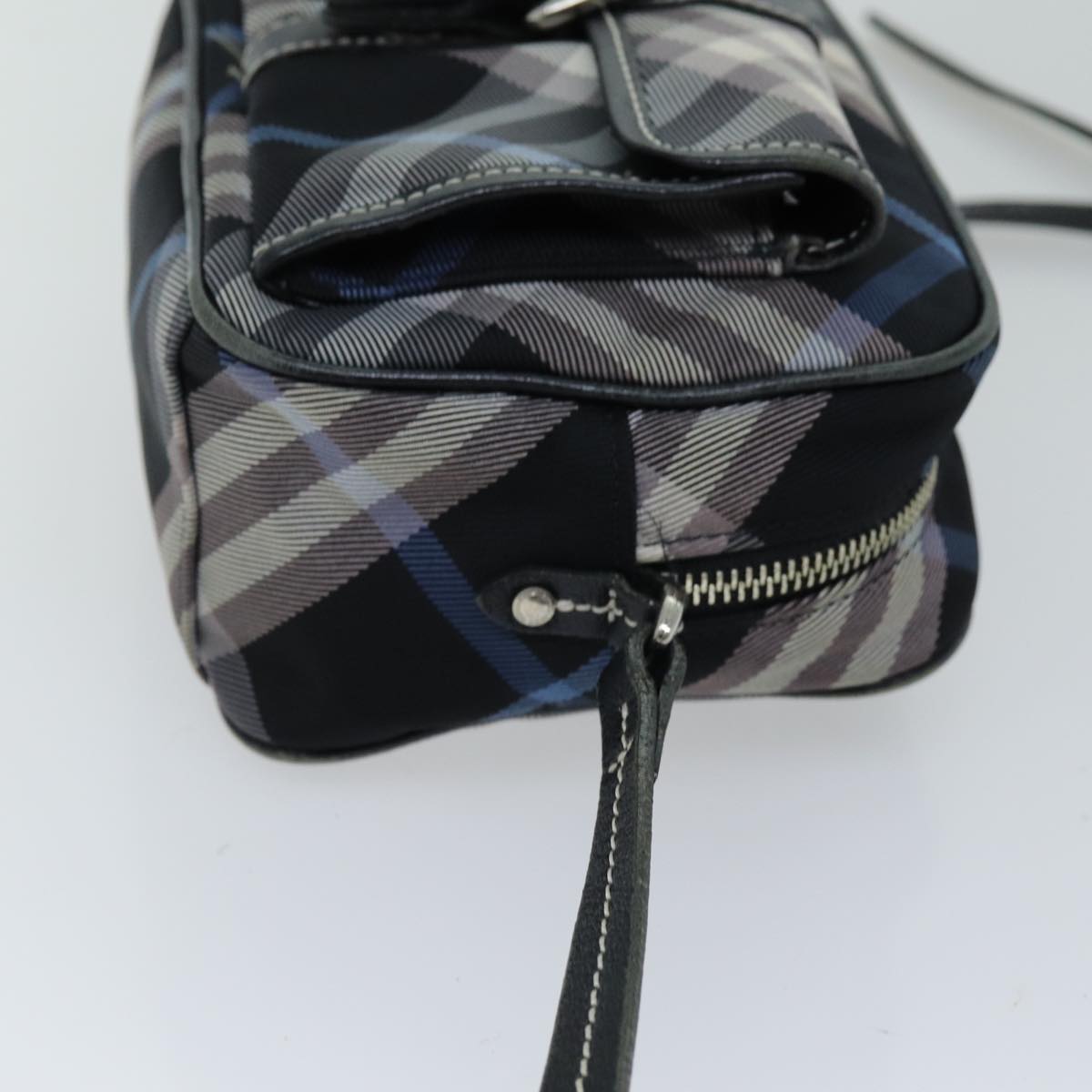 BURBERRY Nova Check Shoulder Bag Nylon Blue Black Auth bs14506