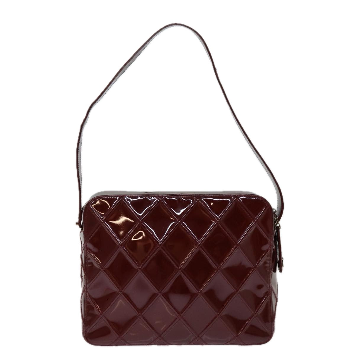 CHANEL Matelasse Shoulder Bag Enamel Red CC Auth bs14514