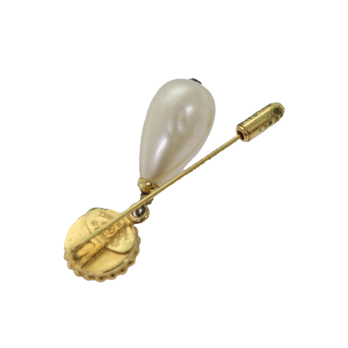 Top Quality Chanel Pearl Brooch metal Gold CC Auth bs14533