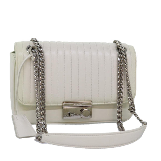 PRADA Chain Shoulder Bag Leather White Auth bs14567