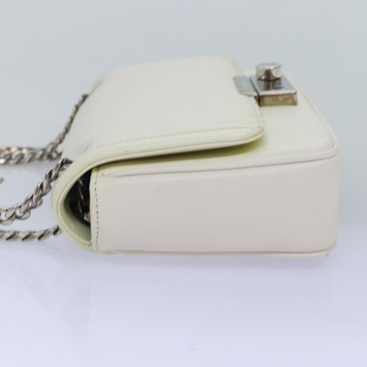 PRADA Chain Shoulder Bag Leather White Auth bs14567