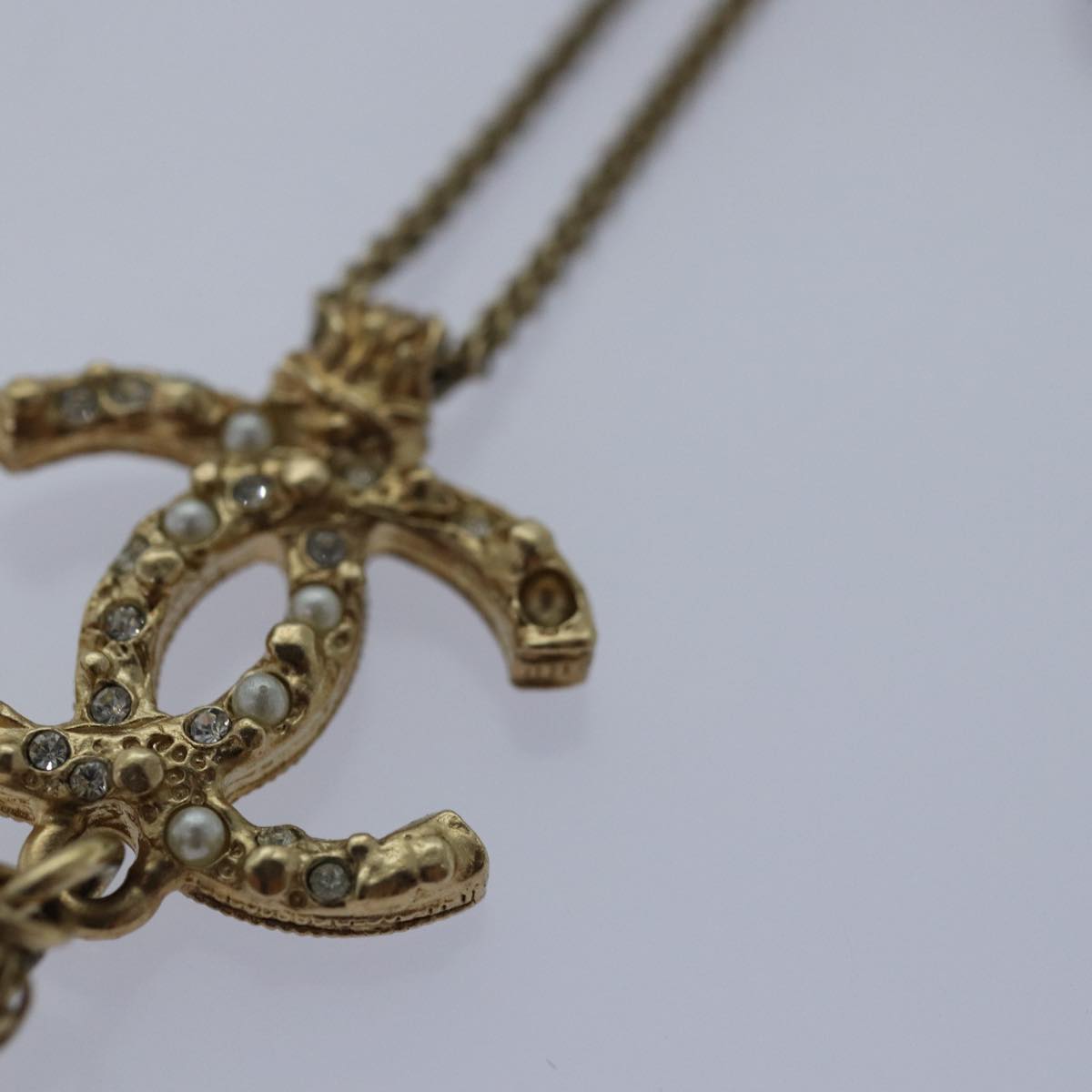 Top Quality Chanel Pearl Necklace metal Gold CC Auth bs14625