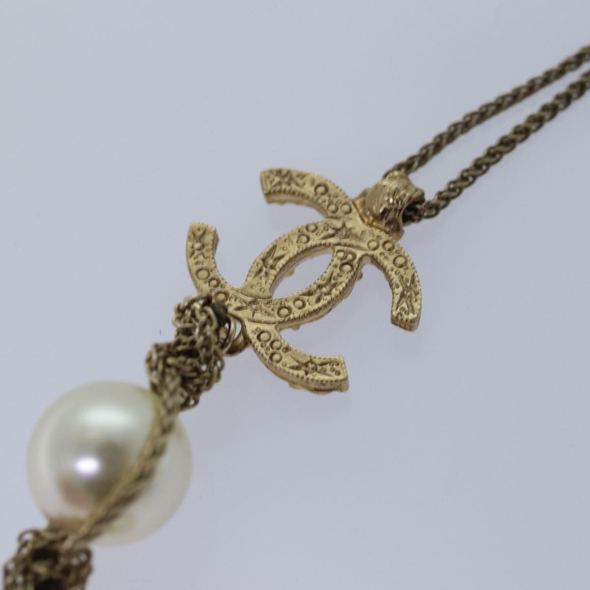 Top Quality Chanel Pearl Necklace metal Gold CC Auth bs14625