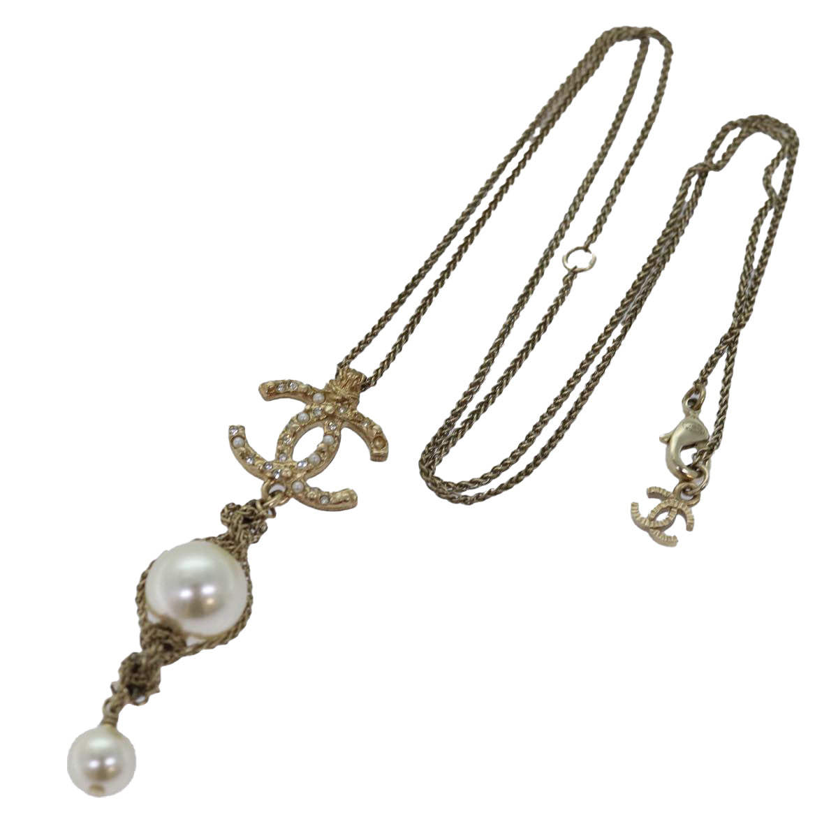 Top Quality Chanel Pearl Necklace metal Gold CC Auth bs14625
