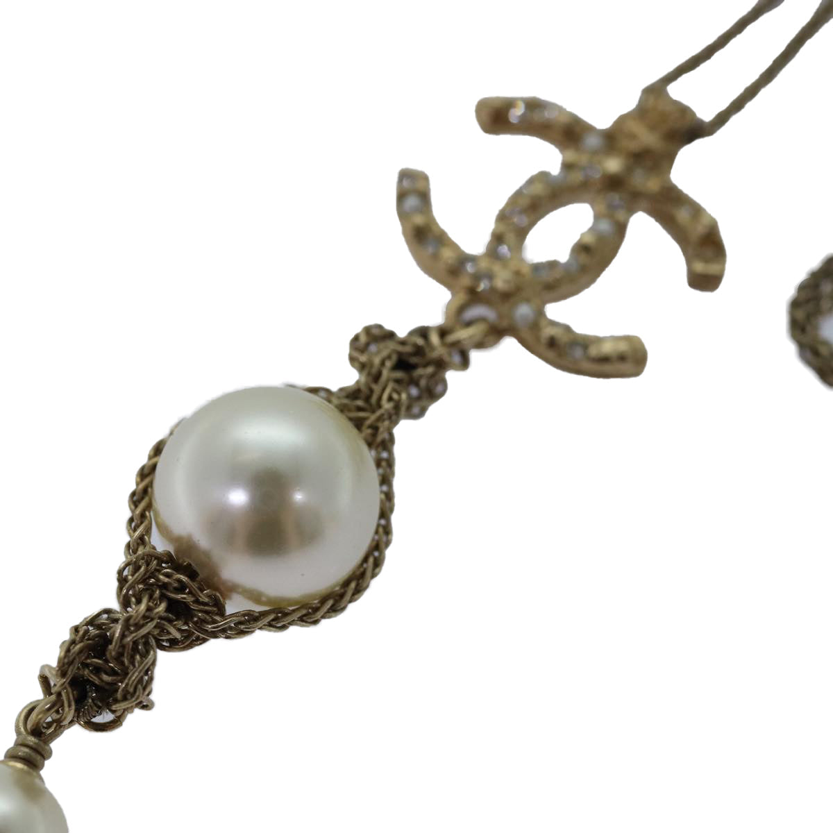 Top Quality Chanel Pearl Necklace metal Gold CC Auth bs14625