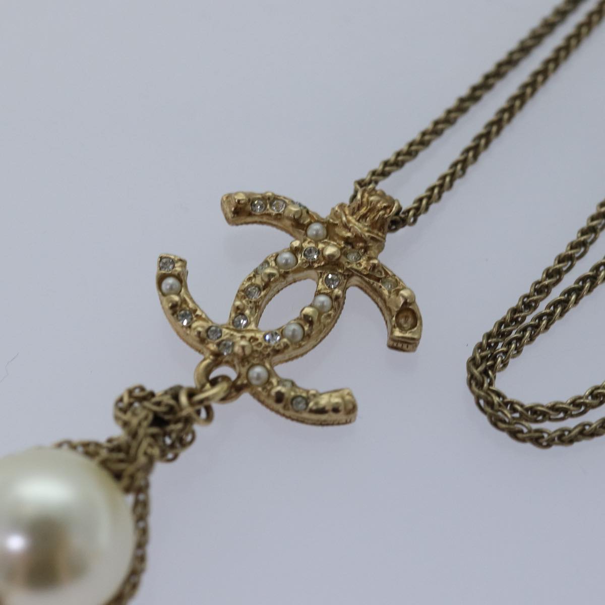 Top Quality Chanel Pearl Necklace metal Gold CC Auth bs14625