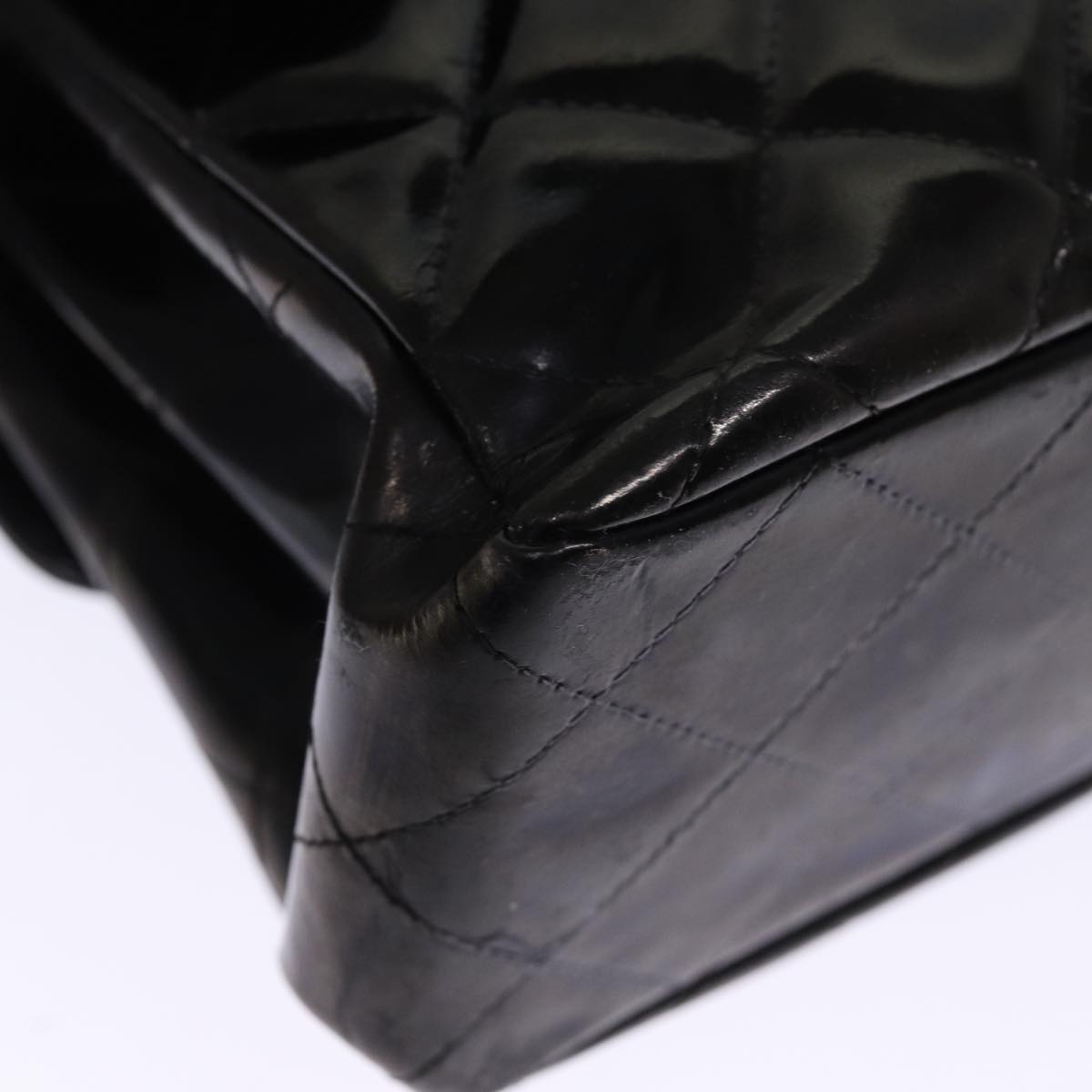 Top Quality Chanel Matelasse Double Face Chain Shoulder Bag Enamel Black CC Auth bs14656A