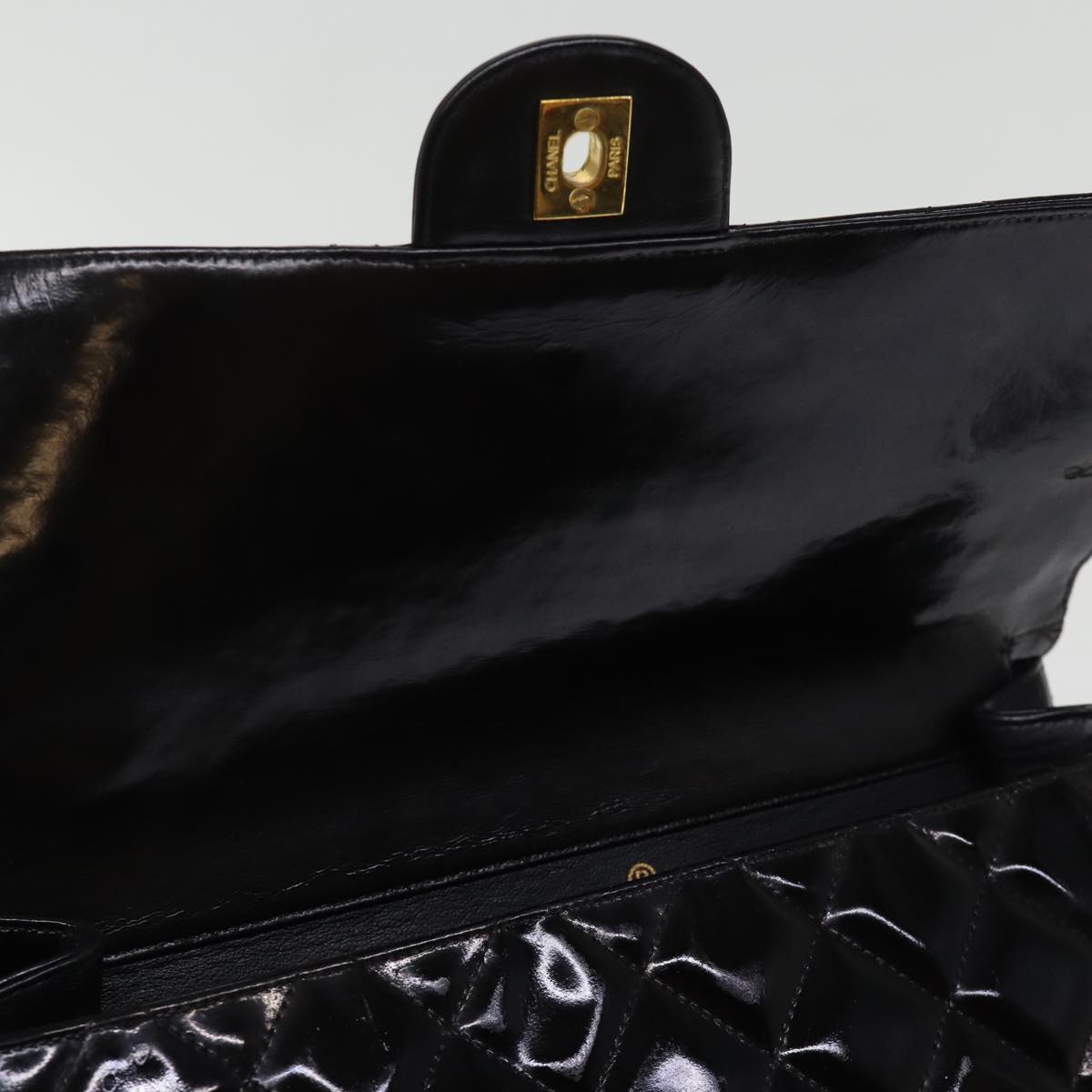 Top Quality Chanel Matelasse Double Face Chain Shoulder Bag Enamel Black CC Auth bs14656A