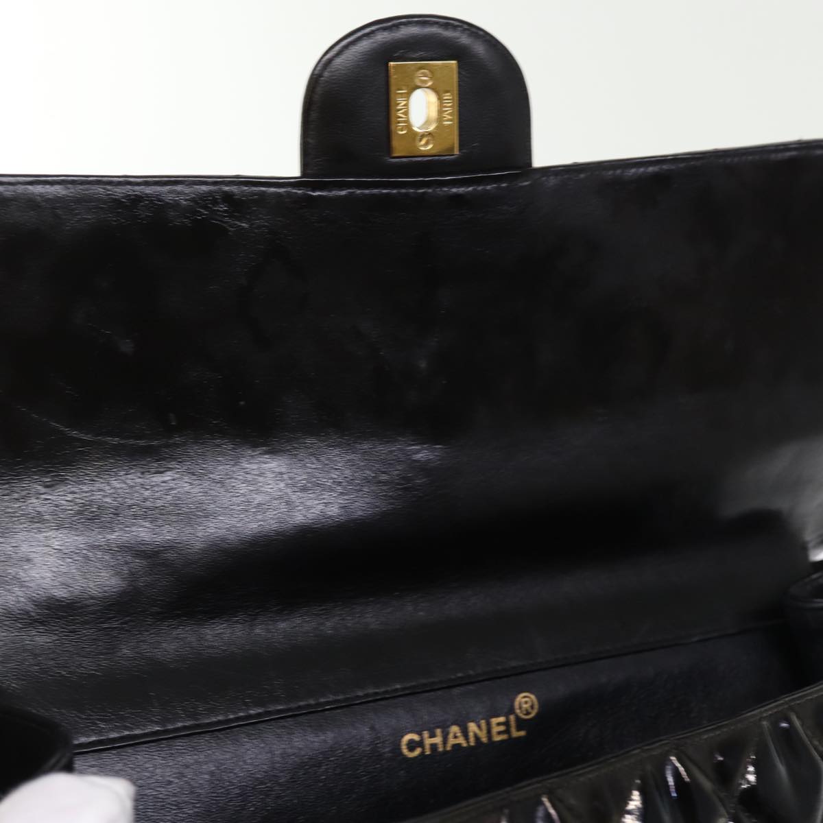 Top Quality Chanel Matelasse Double Face Chain Shoulder Bag Enamel Black CC Auth bs14656A