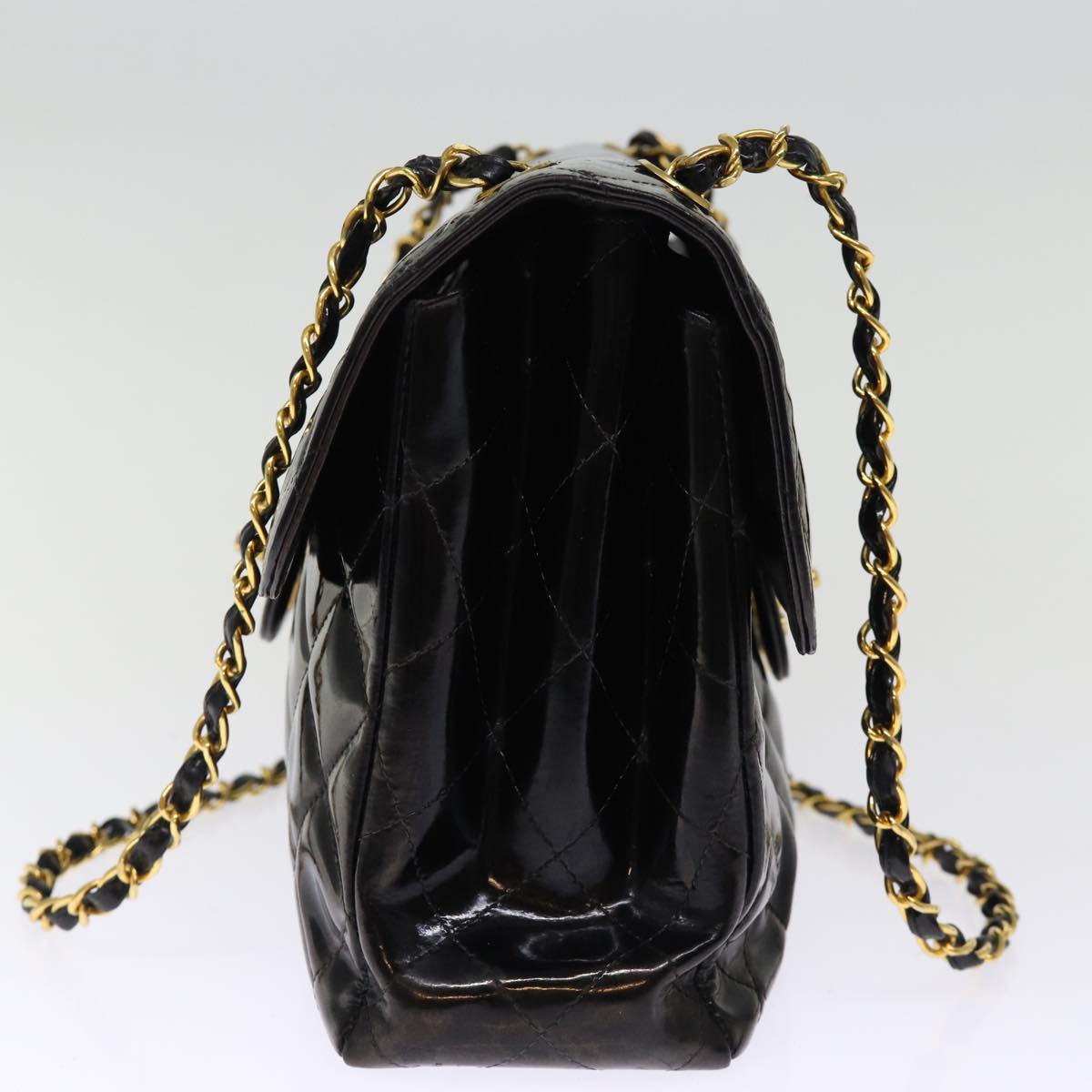 Top Quality Chanel Matelasse Double Face Chain Shoulder Bag Enamel Black CC Auth bs14656A