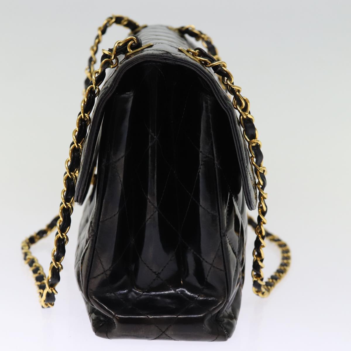 Top Quality Chanel Matelasse Double Face Chain Shoulder Bag Enamel Black CC Auth bs14656A