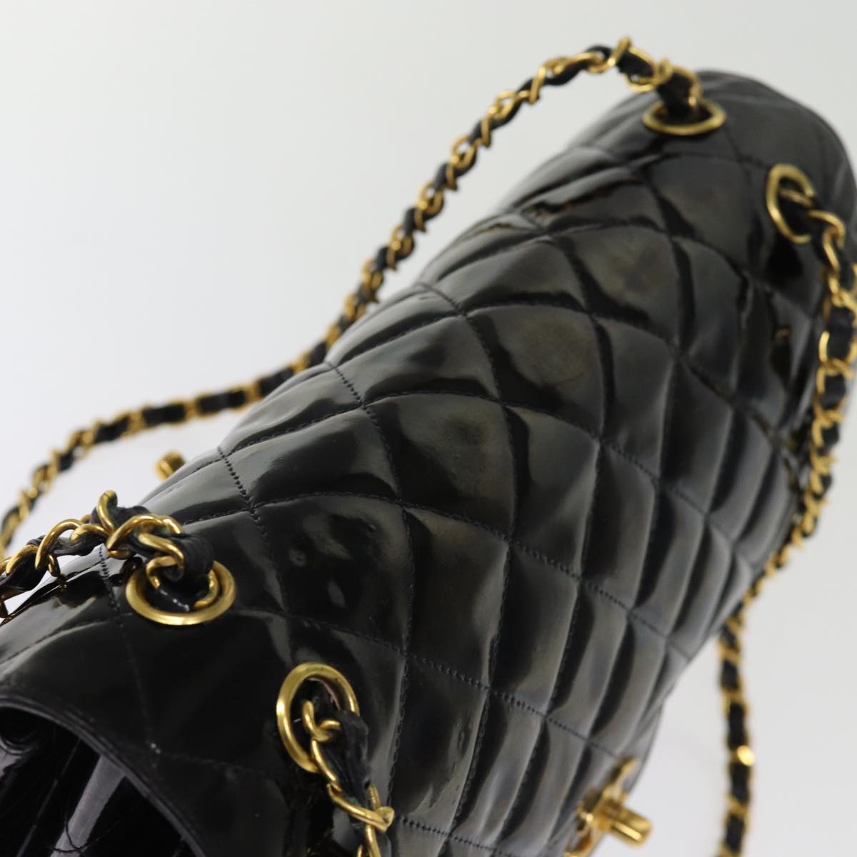 Top Quality Chanel Matelasse Double Face Chain Shoulder Bag Enamel Black CC Auth bs14656A