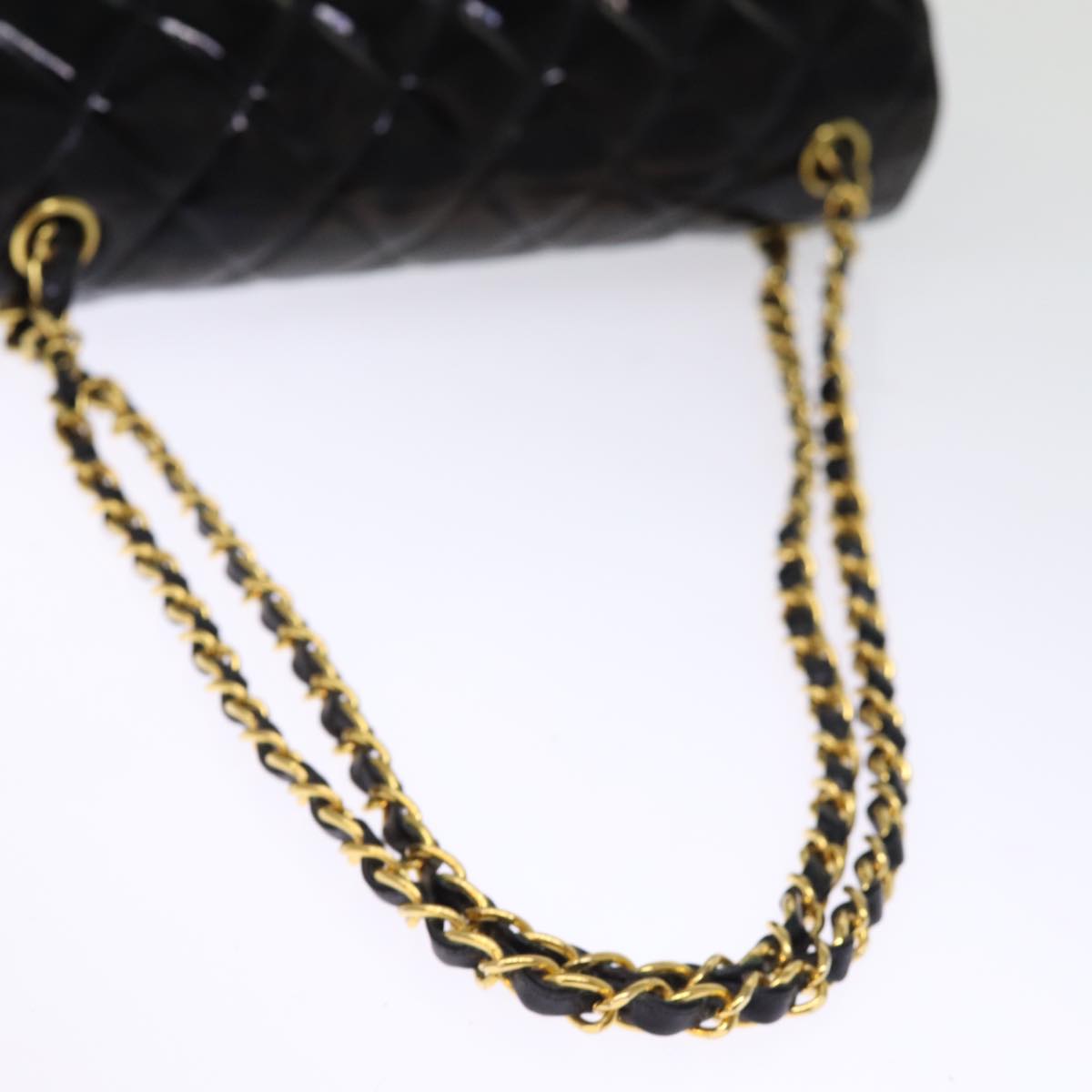 Top Quality Chanel Matelasse Double Face Chain Shoulder Bag Enamel Black CC Auth bs14656A