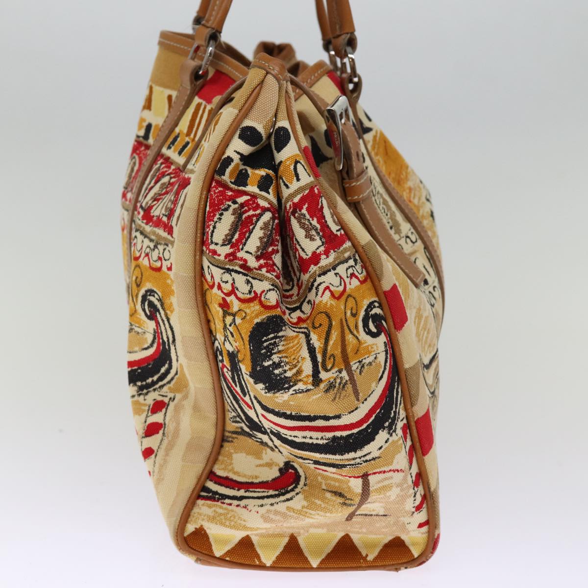 PRADA Hand Bag Canvas Beige Auth bs14687