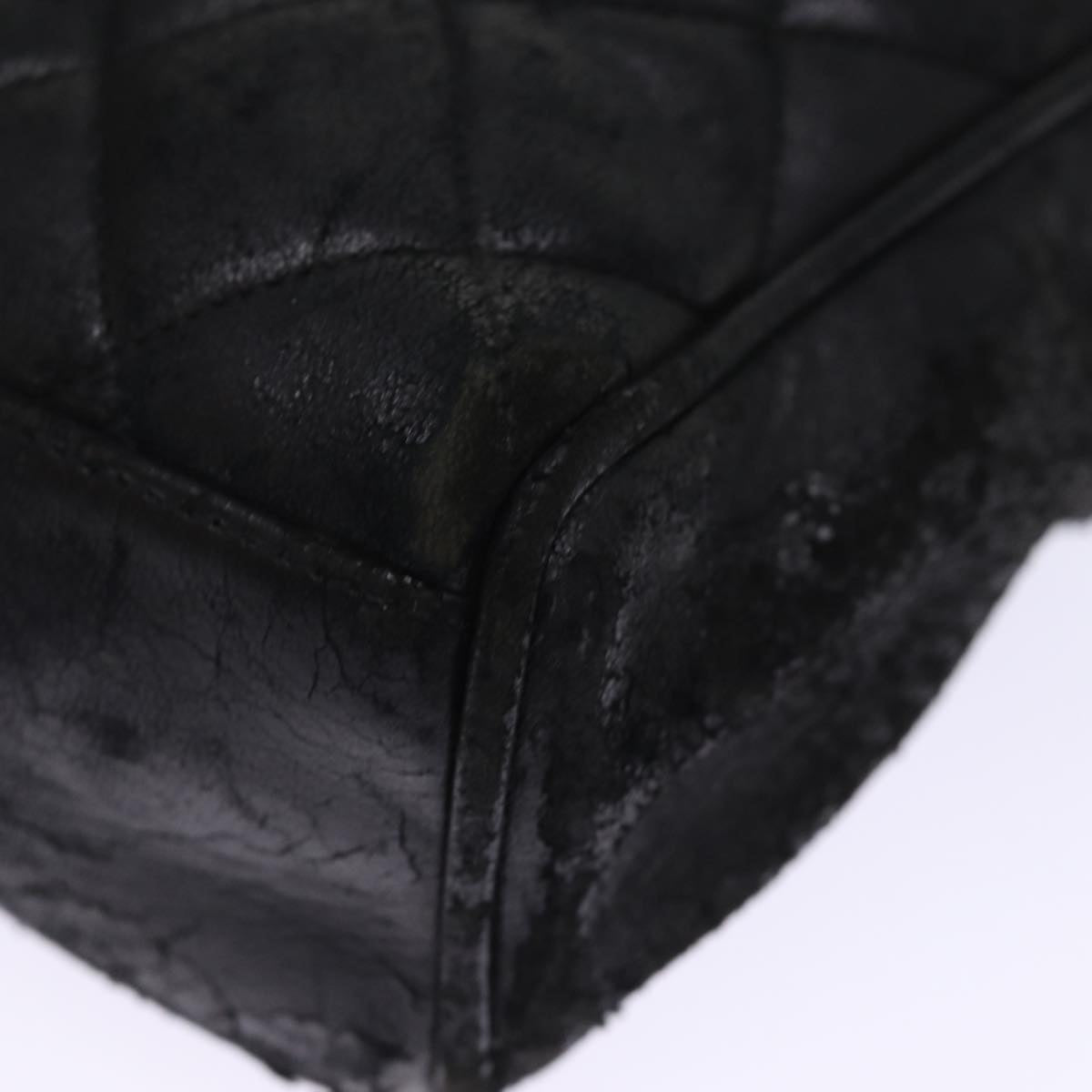Top Quality Chanel Matelasse Hand Bag Lamb Skin Black CC Auth bs14707